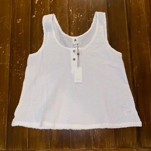 VICI White Linen Sleeveless Button Top